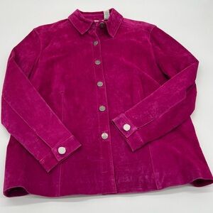 NWOT Gorgeous French Laundry Fuchsia Leather Button Up Jacket –‎ Size Large